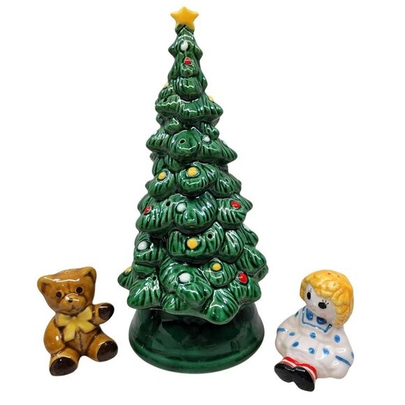 Avon Merry Christmas Tree Holiday Hostess Appetizer Set Salt Pepper Shakers Vtg‎ - Picture 1 of 16